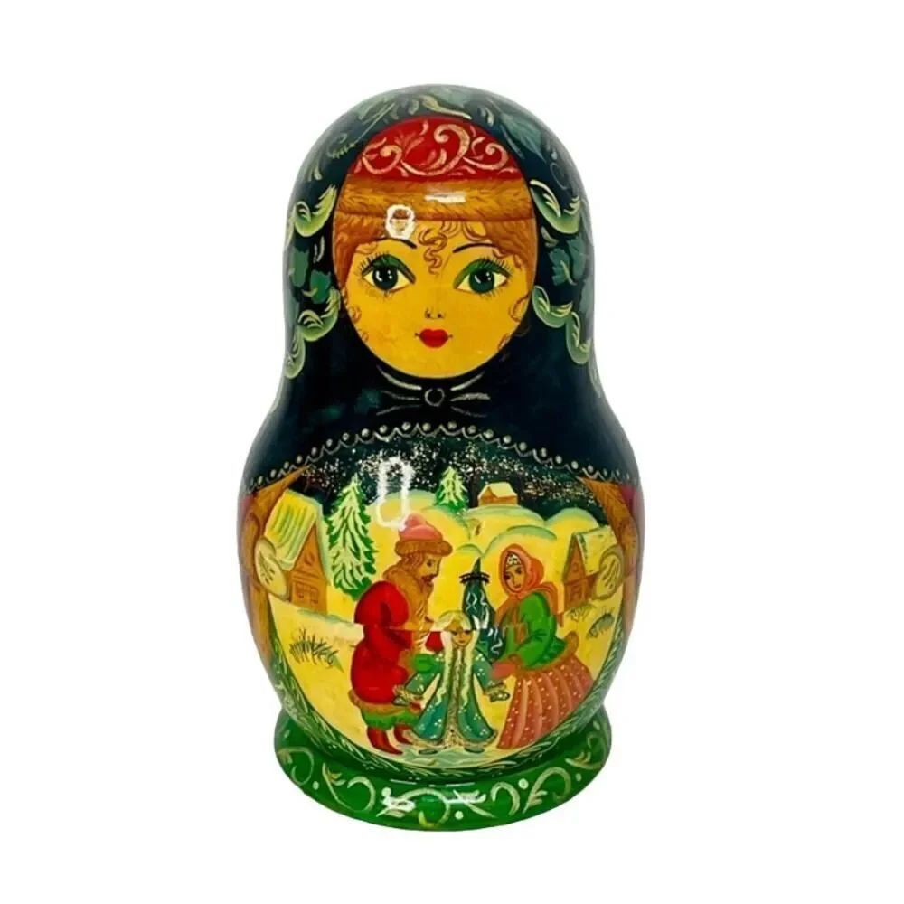 Russian Nesting Doll Matryoshka Hand Painted 7" (1 Doll) Family in Snow